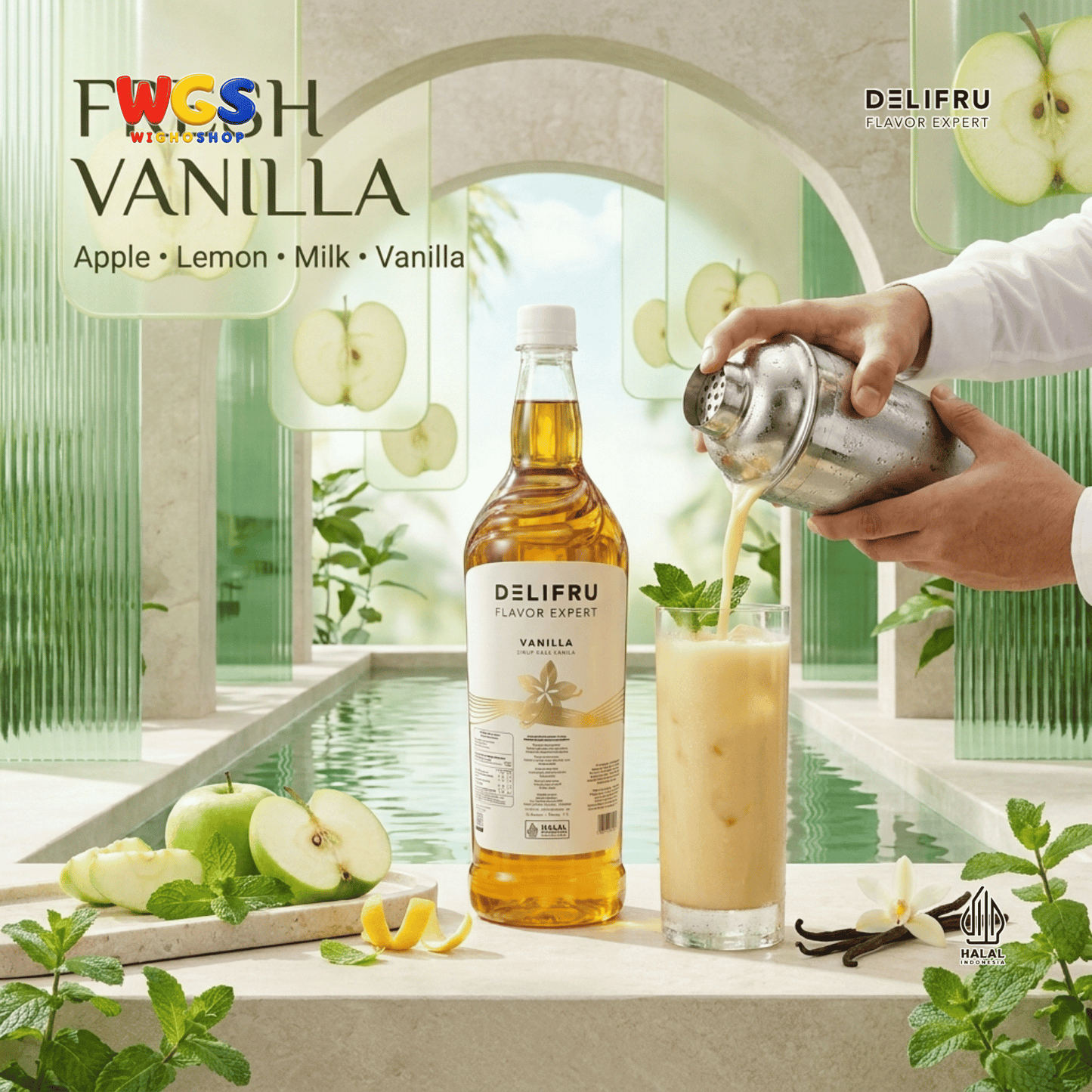 DELIFRU Vanilla Syrup 1 Liter - Sirup Rasa Vanila untuk Kopi Latte Cappuccino Cold Brew Milkshake Dessert Cafe Halal