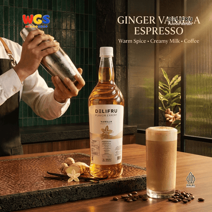 DELIFRU Vanilla Syrup 1 Liter - Sirup Rasa Vanila untuk Kopi Latte Cappuccino Cold Brew Milkshake Dessert Cafe Halal