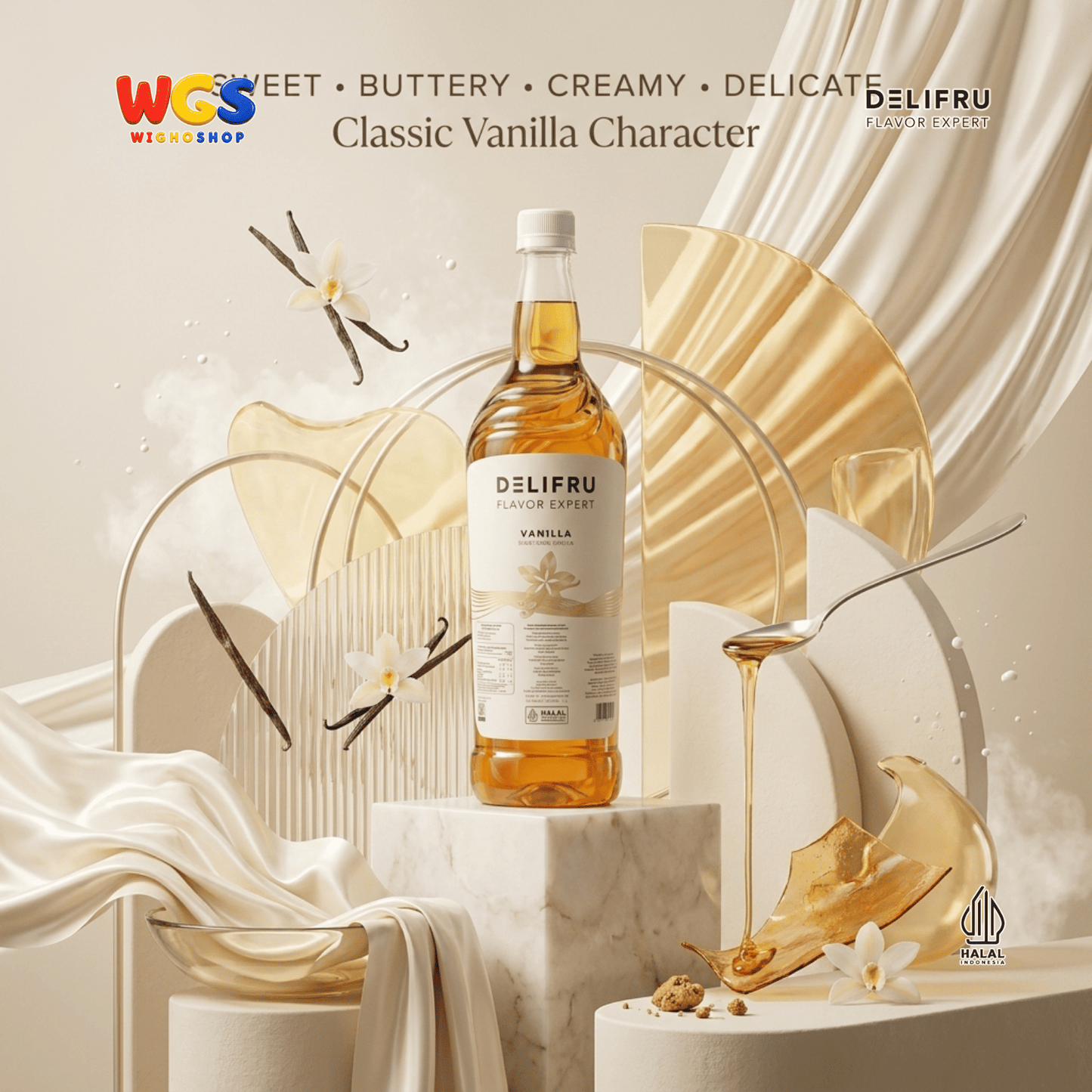 DELIFRU Vanilla Syrup 1 Liter - Sirup Rasa Vanila untuk Kopi Latte Cappuccino Cold Brew Milkshake Dessert Cafe Halal