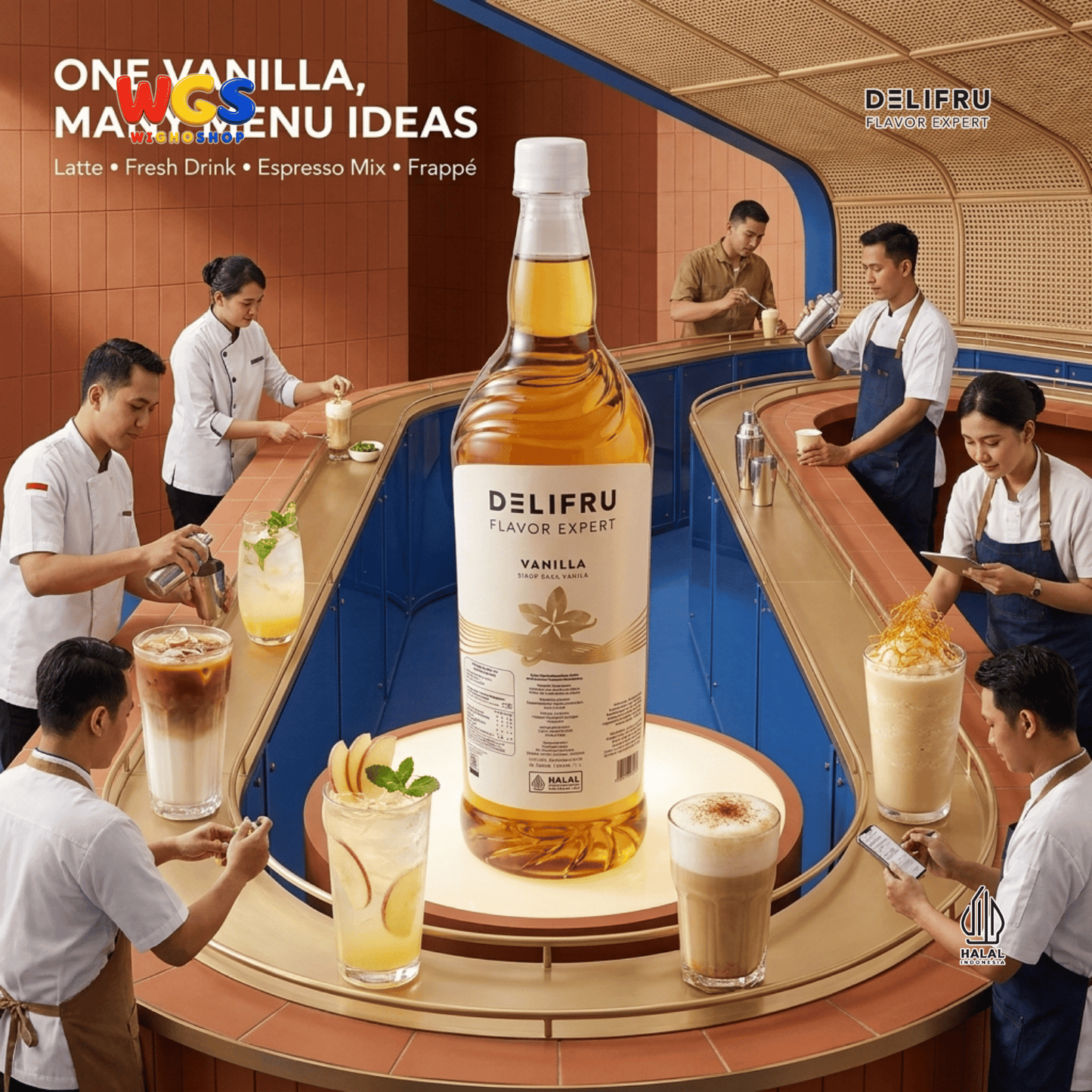 DELIFRU Vanilla Syrup 1 Liter - Sirup Rasa Vanila untuk Kopi Latte Cappuccino Cold Brew Milkshake Dessert Cafe Halal