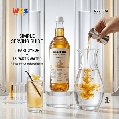 DELIFRU Vanilla Syrup 1 Liter - Sirup Rasa Vanila untuk Kopi Latte Cappuccino Cold Brew Milkshake Dessert Cafe Halal