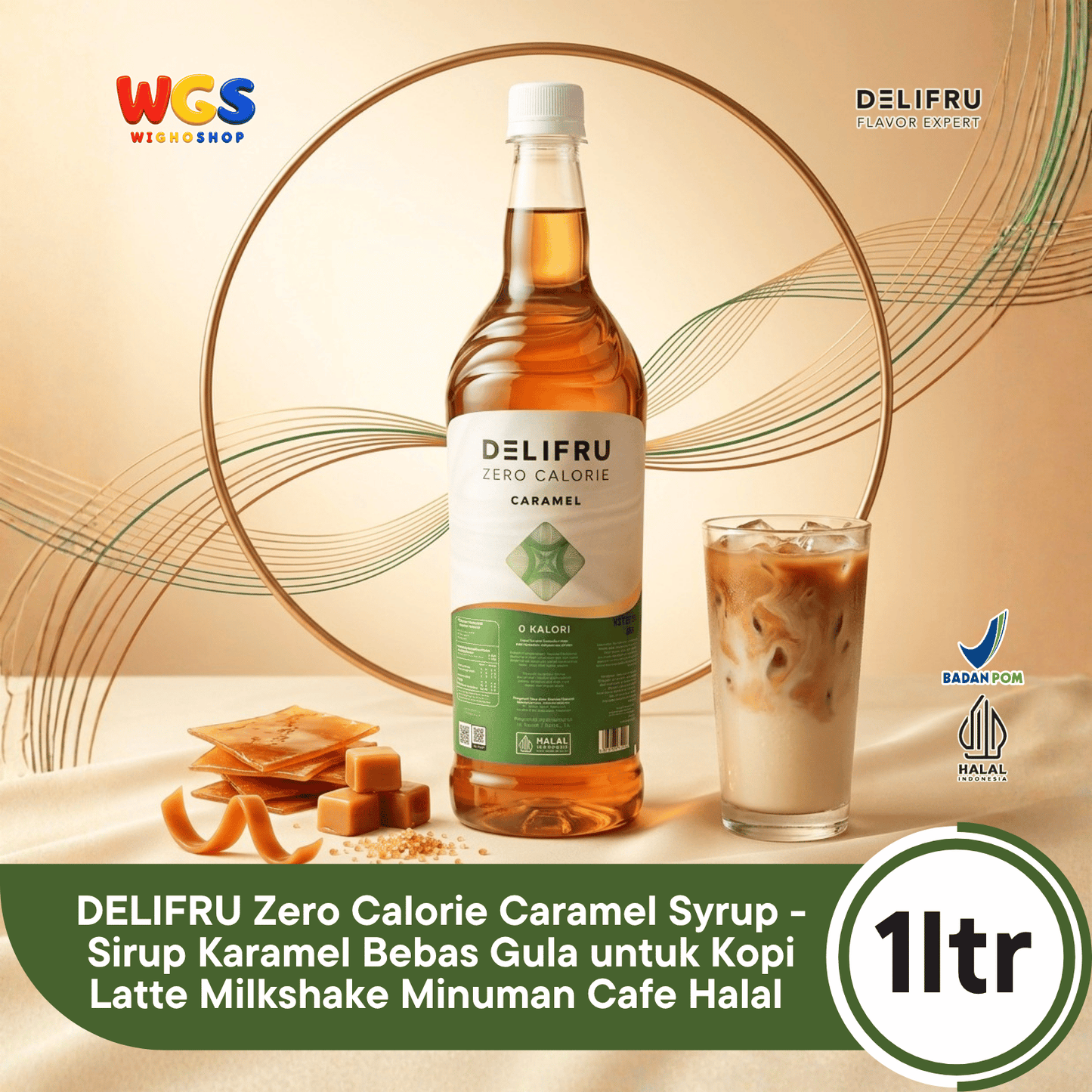 DELIFRU Zero Calorie Caramel Syrup 1 Liter - Sirup Karamel Bebas Gula untuk Kopi Latte Milkshake Minuman Cafe Halal