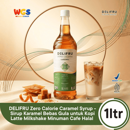 DELIFRU Zero Calorie Caramel Syrup 1 Liter - Sirup Karamel Bebas Gula untuk Kopi Latte Milkshake Minuman Cafe Halal
