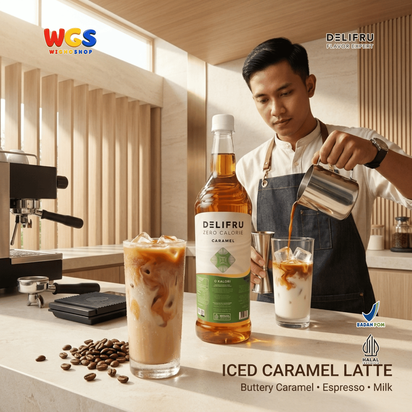 DELIFRU Zero Calorie Caramel Syrup 1 Liter - Sirup Karamel Bebas Gula untuk Kopi Latte Milkshake Minuman Cafe Halal