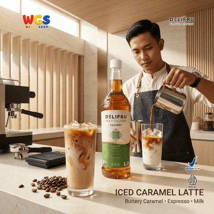 DELIFRU Zero Calorie Caramel Syrup 1 Liter - Sirup Karamel Bebas Gula untuk Kopi Latte Milkshake Minuman Cafe Halal