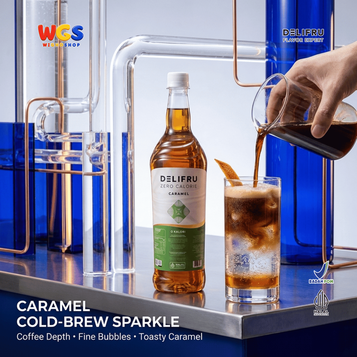 DELIFRU Zero Calorie Caramel Syrup 1 Liter - Sirup Karamel Bebas Gula untuk Kopi Latte Milkshake Minuman Cafe Halal