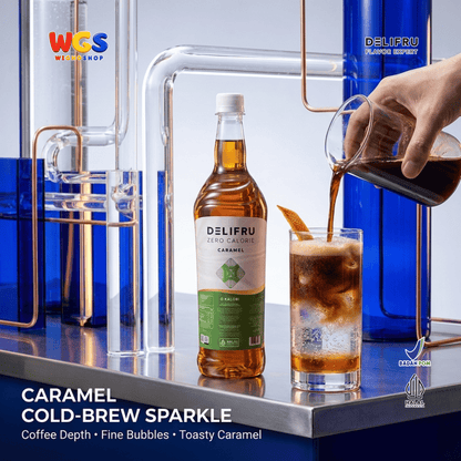 DELIFRU Zero Calorie Caramel Syrup 1 Liter - Sirup Karamel Bebas Gula untuk Kopi Latte Milkshake Minuman Cafe Halal