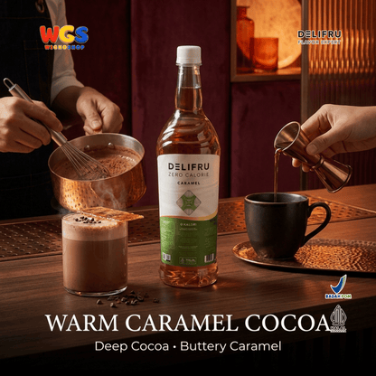 DELIFRU Zero Calorie Caramel Syrup 1 Liter - Sirup Karamel Bebas Gula untuk Kopi Latte Milkshake Minuman Cafe Halal