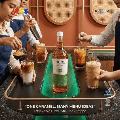 DELIFRU Zero Calorie Caramel Syrup 1 Liter - Sirup Karamel Bebas Gula untuk Kopi Latte Milkshake Minuman Cafe Halal