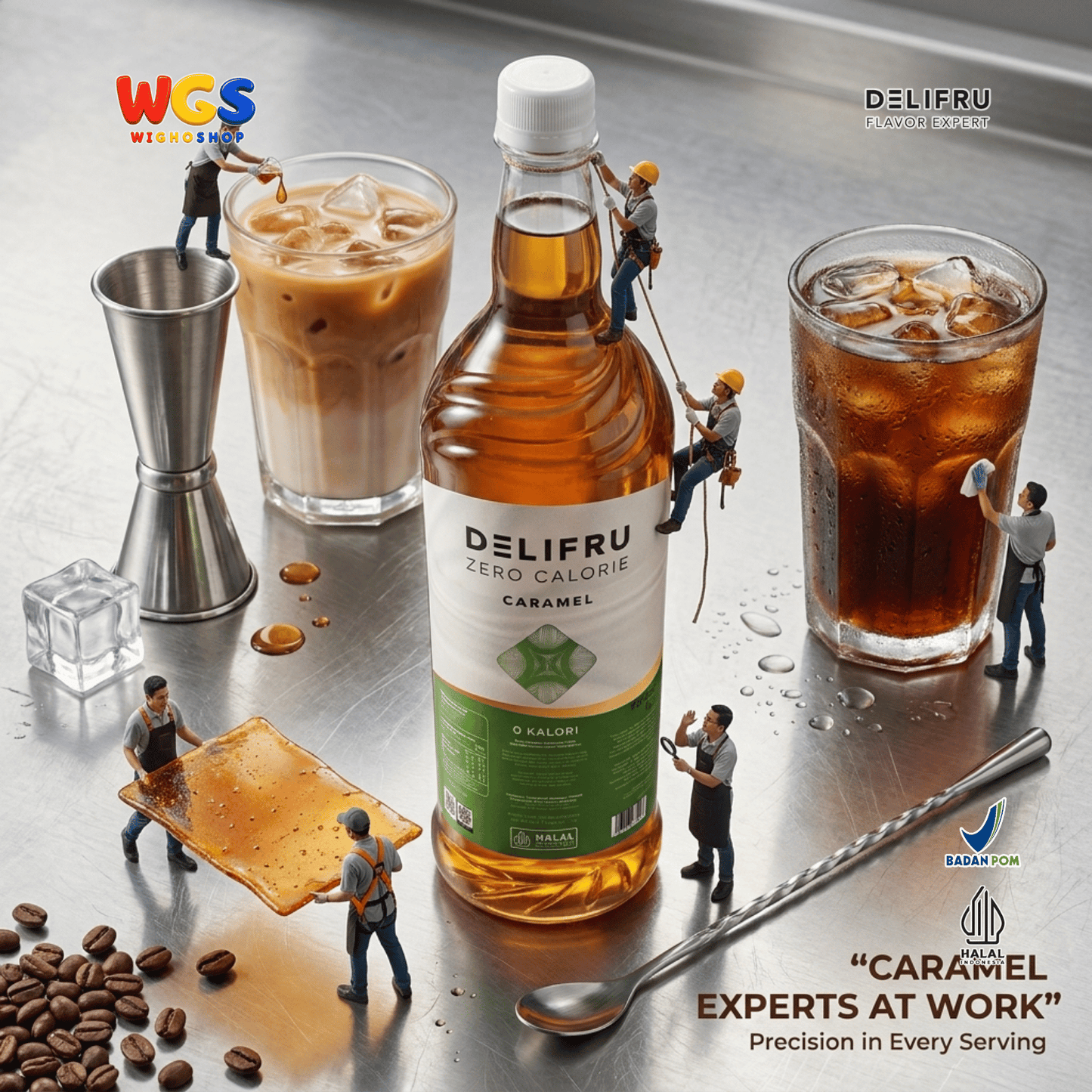 DELIFRU Zero Calorie Caramel Syrup 1 Liter - Sirup Karamel Bebas Gula untuk Kopi Latte Milkshake Minuman Cafe Halal