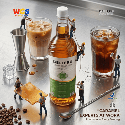 DELIFRU Zero Calorie Caramel Syrup 1 Liter - Sirup Karamel Bebas Gula untuk Kopi Latte Milkshake Minuman Cafe Halal