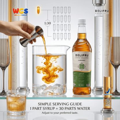 DELIFRU Zero Calorie Caramel Syrup 1 Liter - Sirup Karamel Bebas Gula untuk Kopi Latte Milkshake Minuman Cafe Halal