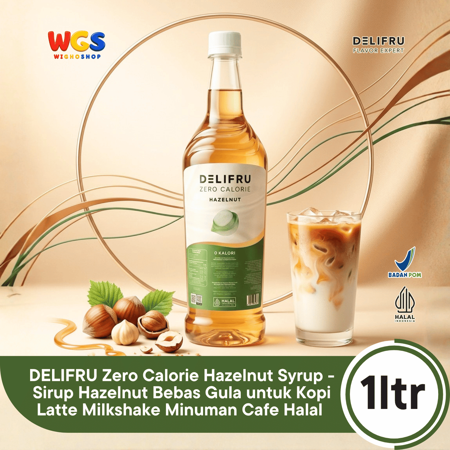 DELIFRU Zero Calorie Hazelnut Syrup 1 Liter - Sirup Hazelnut Bebas Gula untuk Kopi Latte Milkshake Minuman Cafe Halal