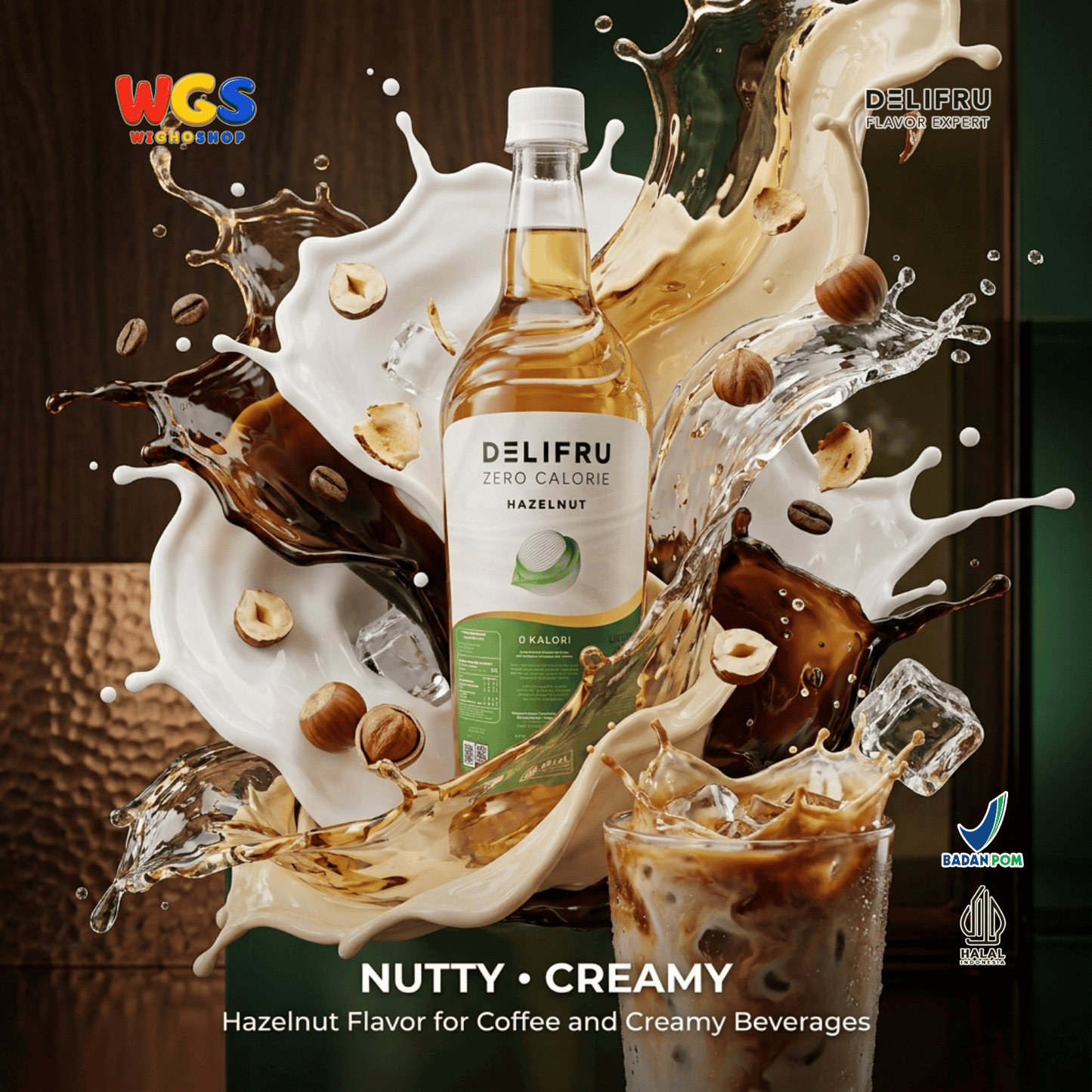 DELIFRU Zero Calorie Hazelnut Syrup 1 Liter - Sirup Hazelnut Bebas Gula untuk Kopi Latte Milkshake Minuman Cafe Halal