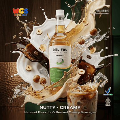 DELIFRU Zero Calorie Hazelnut Syrup 1 Liter - Sirup Hazelnut Bebas Gula untuk Kopi Latte Milkshake Minuman Cafe Halal
