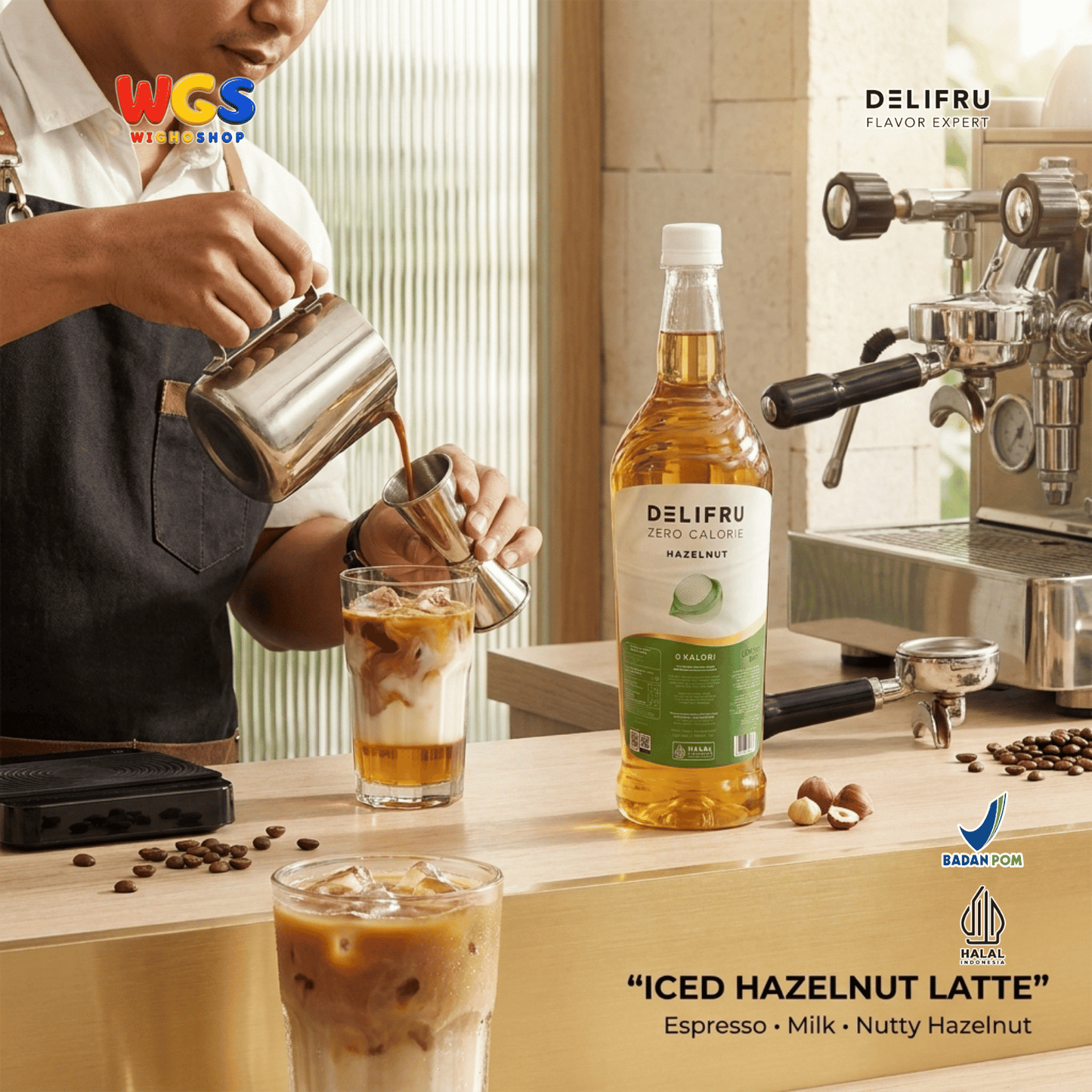 DELIFRU Zero Calorie Hazelnut Syrup 1 Liter - Sirup Hazelnut Bebas Gula untuk Kopi Latte Milkshake Minuman Cafe Halal