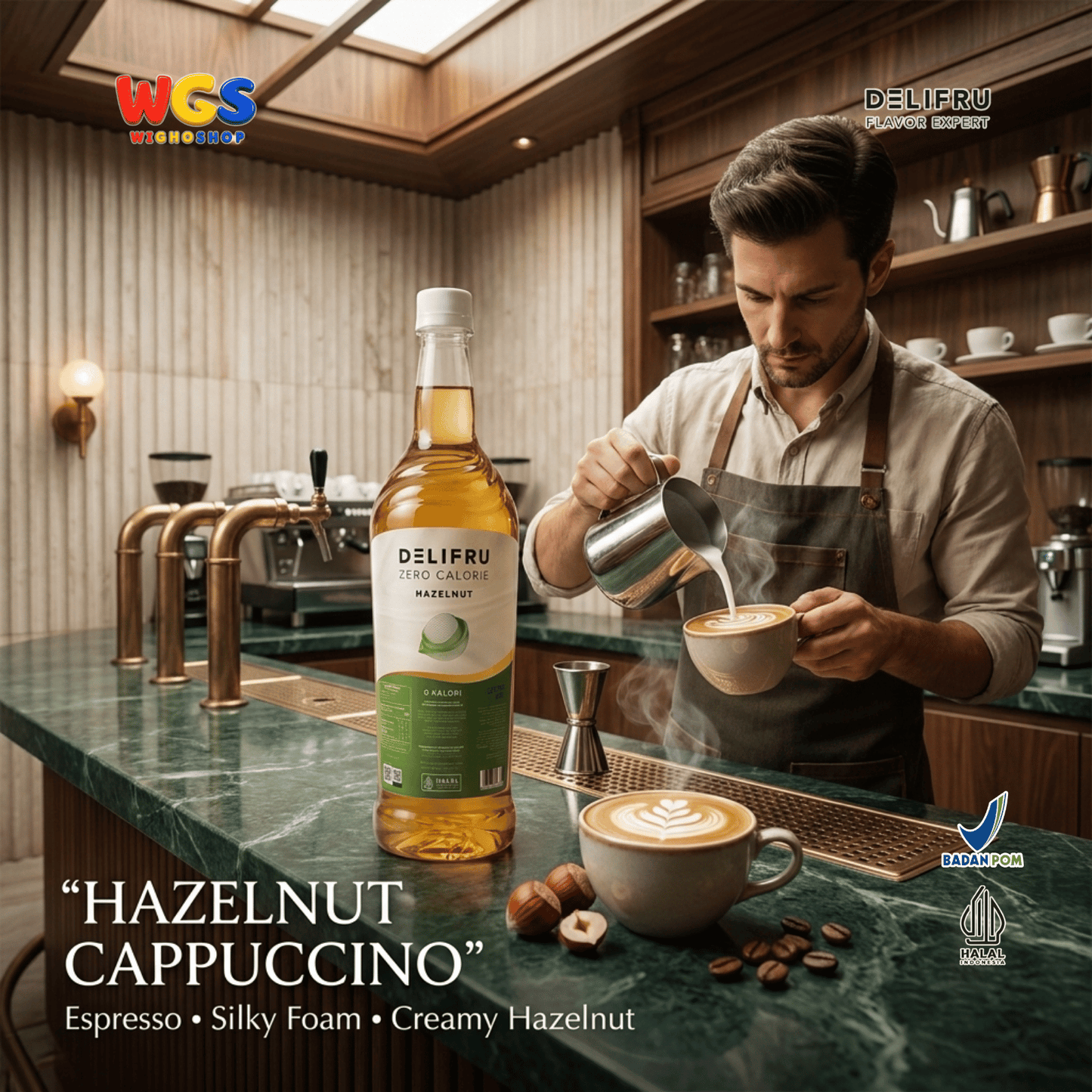 DELIFRU Zero Calorie Hazelnut Syrup 1 Liter - Sirup Hazelnut Bebas Gula untuk Kopi Latte Milkshake Minuman Cafe Halal