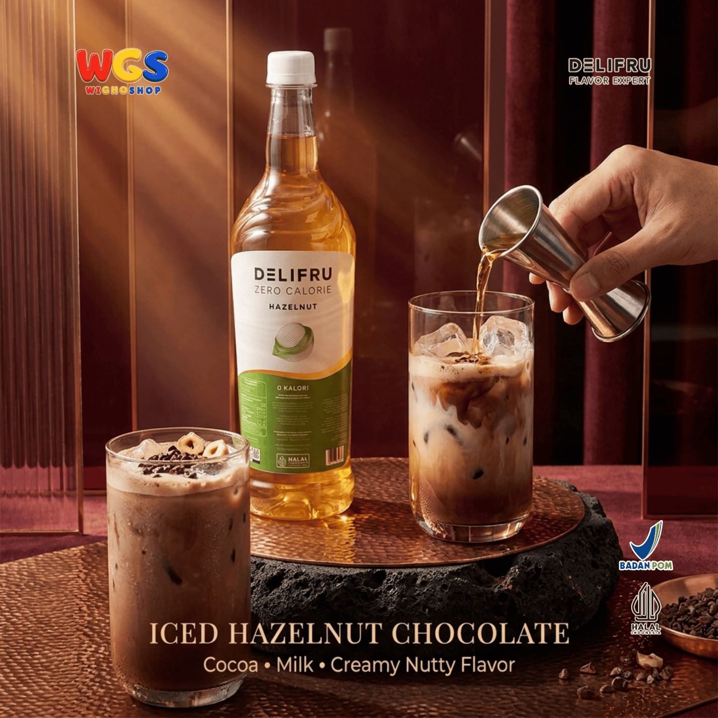 DELIFRU Zero Calorie Hazelnut Syrup 1 Liter - Sirup Hazelnut Bebas Gula untuk Kopi Latte Milkshake Minuman Cafe Halal