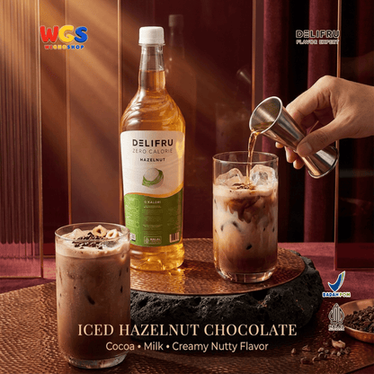 DELIFRU Zero Calorie Hazelnut Syrup 1 Liter - Sirup Hazelnut Bebas Gula untuk Kopi Latte Milkshake Minuman Cafe Halal