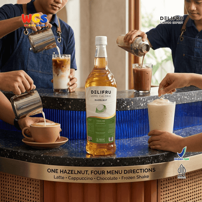 DELIFRU Zero Calorie Hazelnut Syrup 1 Liter - Sirup Hazelnut Bebas Gula untuk Kopi Latte Milkshake Minuman Cafe Halal