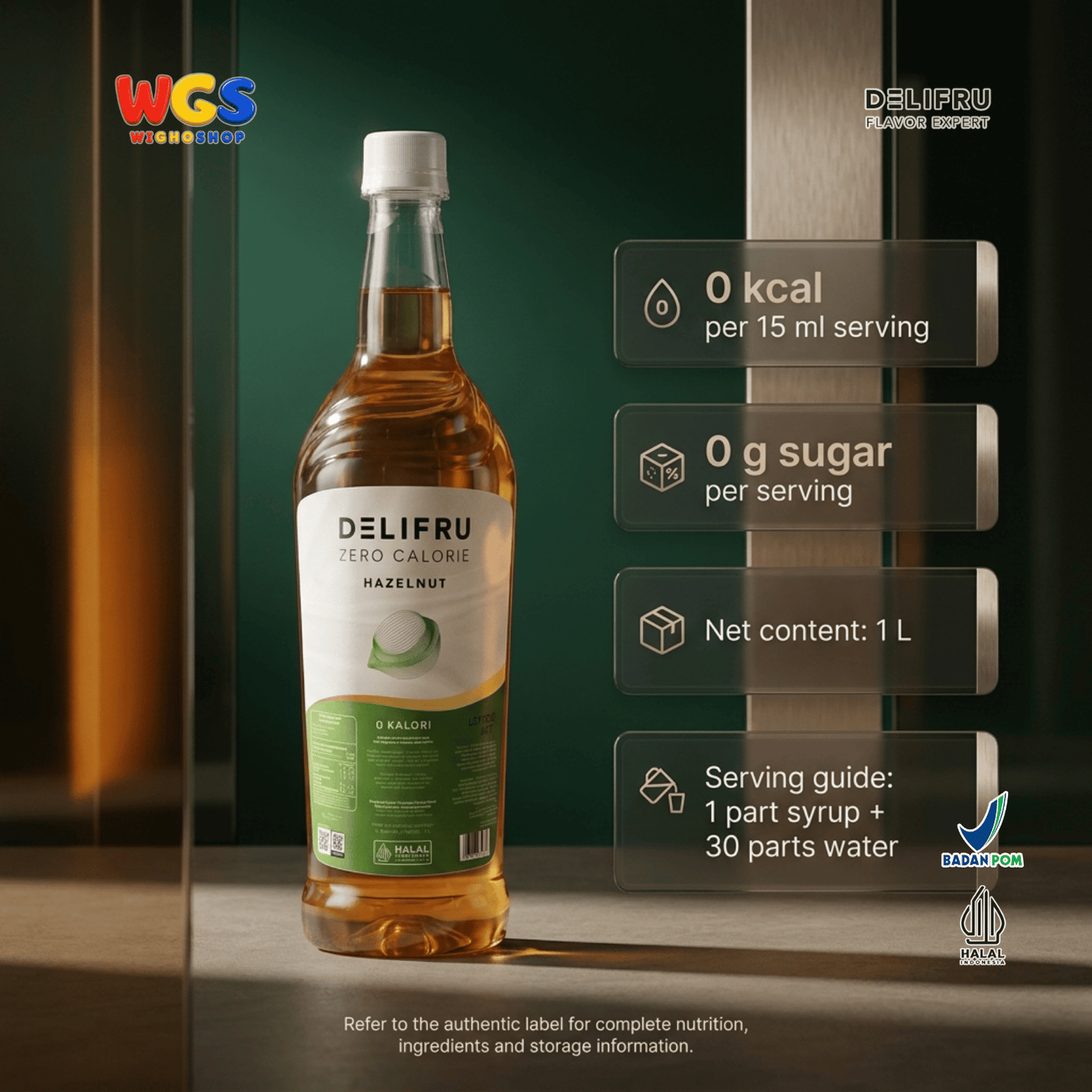 DELIFRU Zero Calorie Hazelnut Syrup 1 Liter - Sirup Hazelnut Bebas Gula untuk Kopi Latte Milkshake Minuman Cafe Halal
