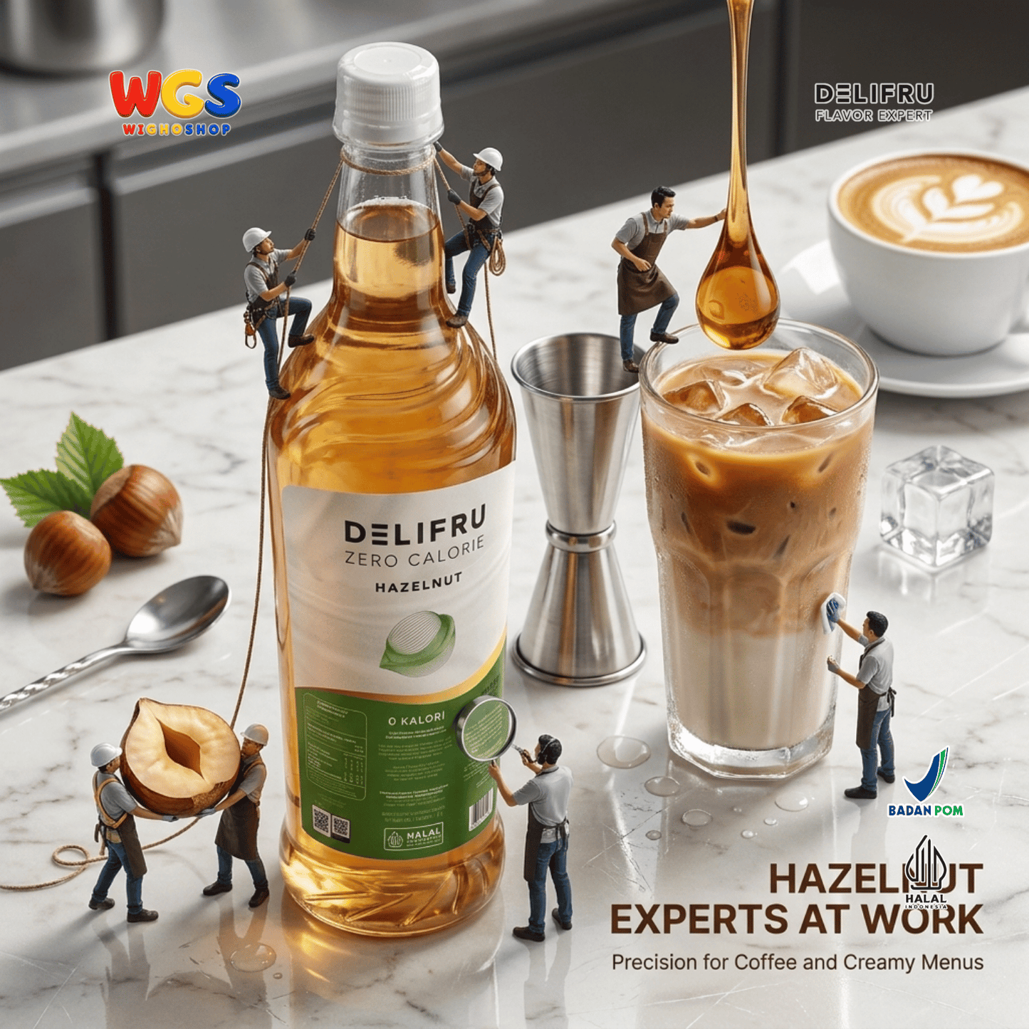 DELIFRU Zero Calorie Hazelnut Syrup 1 Liter - Sirup Hazelnut Bebas Gula untuk Kopi Latte Milkshake Minuman Cafe Halal