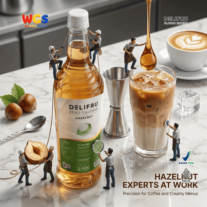 DELIFRU Zero Calorie Hazelnut Syrup 1 Liter - Sirup Hazelnut Bebas Gula untuk Kopi Latte Milkshake Minuman Cafe Halal