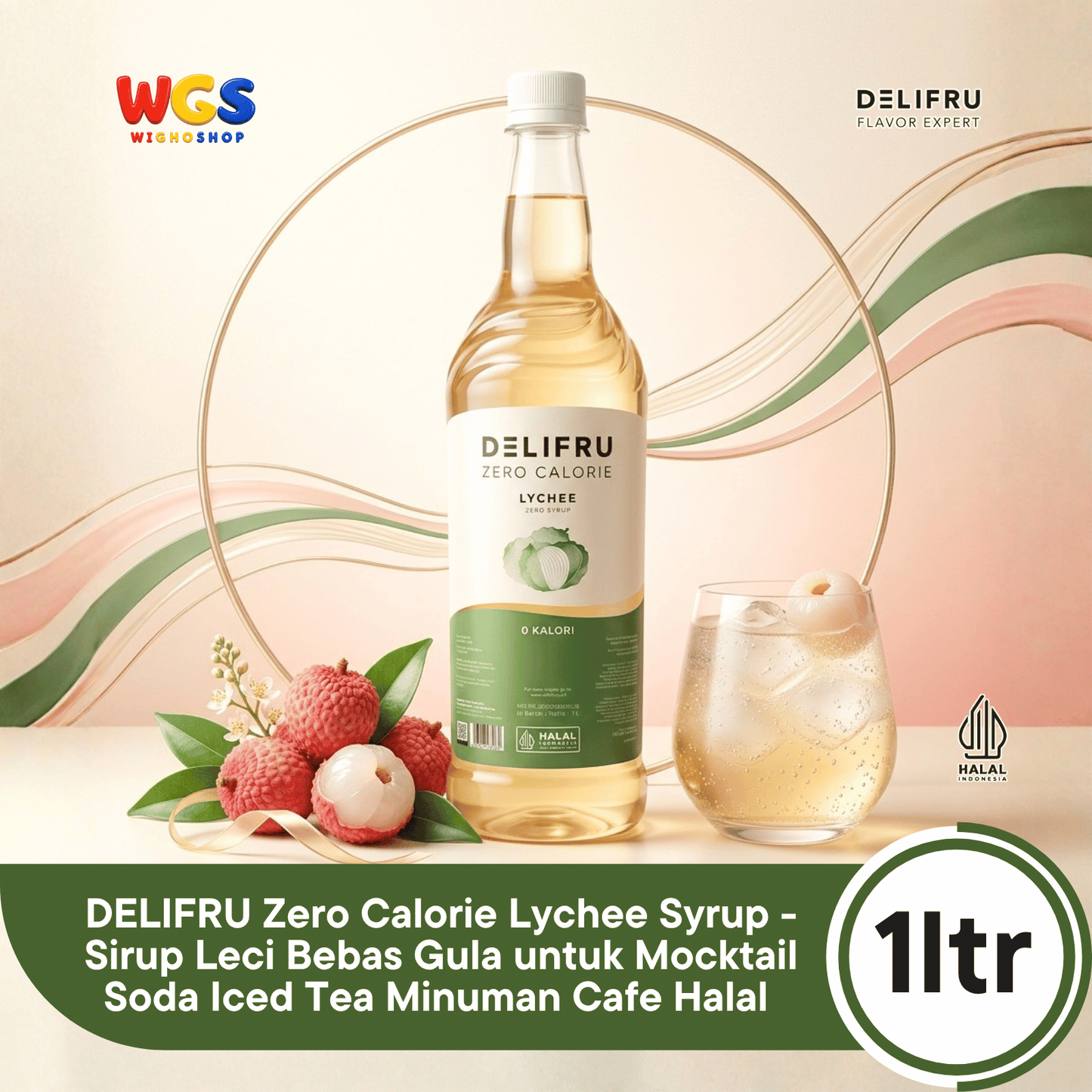 DELIFRU Zero Calorie Lychee Syrup 1 Liter - Sirup Leci Bebas Gula untuk Mocktail Soda Iced Tea Minuman Cafe Halal