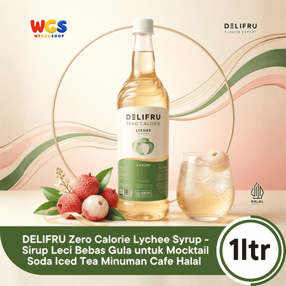 DELIFRU Zero Calorie Lychee Syrup 1 Liter - Sirup Leci Bebas Gula untuk Mocktail Soda Iced Tea Minuman Cafe Halal
