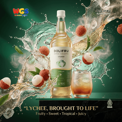 DELIFRU Zero Calorie Lychee Syrup 1 Liter - Sirup Leci Bebas Gula untuk Mocktail Soda Iced Tea Minuman Cafe Halal