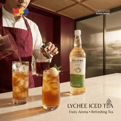 DELIFRU Zero Calorie Lychee Syrup 1 Liter - Sirup Leci Bebas Gula untuk Mocktail Soda Iced Tea Minuman Cafe Halal