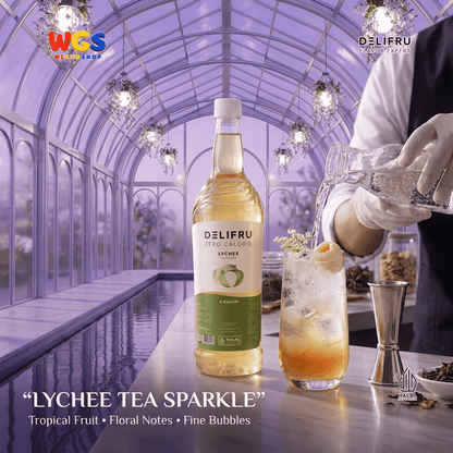 DELIFRU Zero Calorie Lychee Syrup 1 Liter - Sirup Leci Bebas Gula untuk Mocktail Soda Iced Tea Minuman Cafe Halal