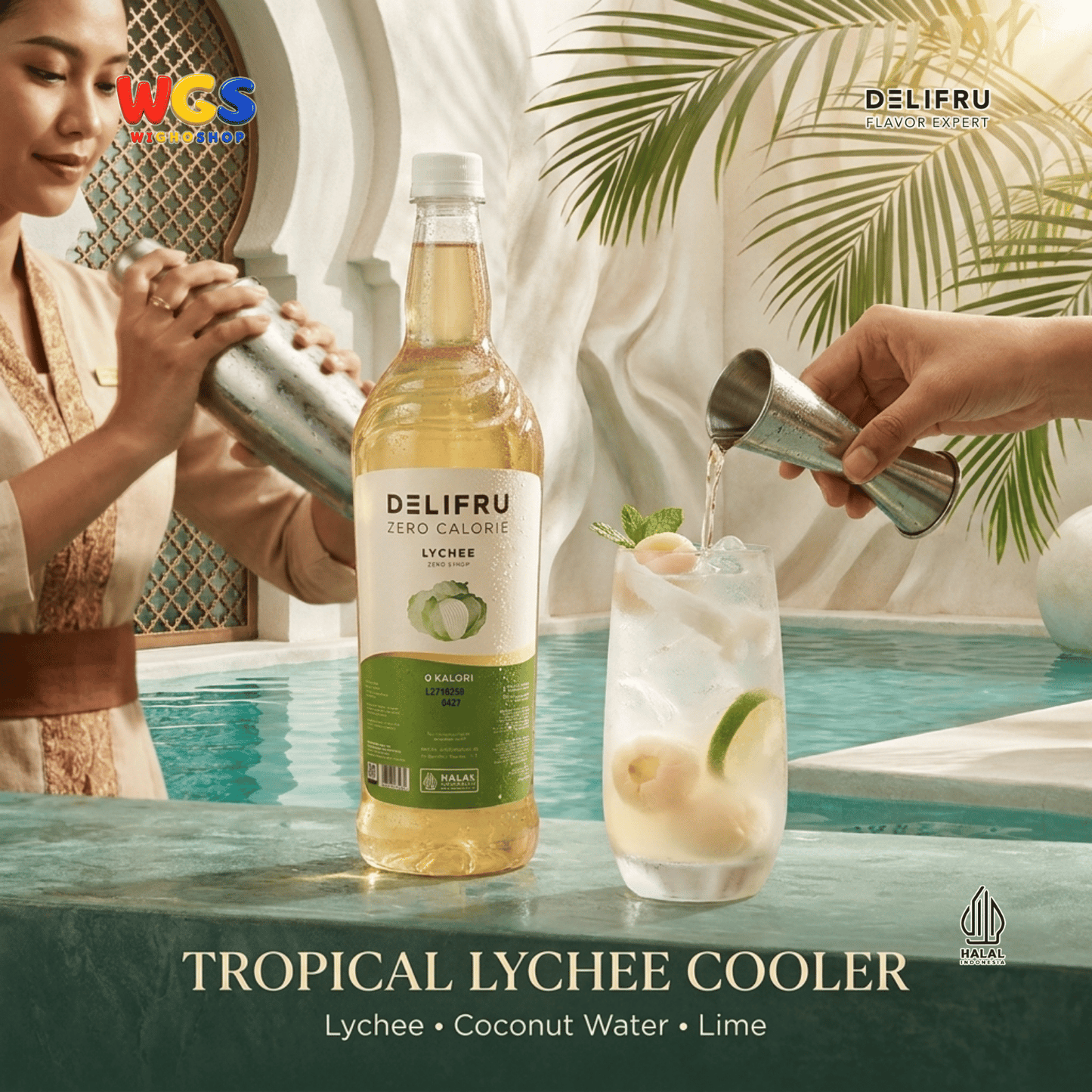 DELIFRU Zero Calorie Lychee Syrup 1 Liter - Sirup Leci Bebas Gula untuk Mocktail Soda Iced Tea Minuman Cafe Halal