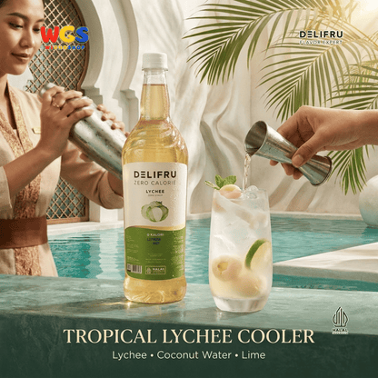 DELIFRU Zero Calorie Lychee Syrup 1 Liter - Sirup Leci Bebas Gula untuk Mocktail Soda Iced Tea Minuman Cafe Halal