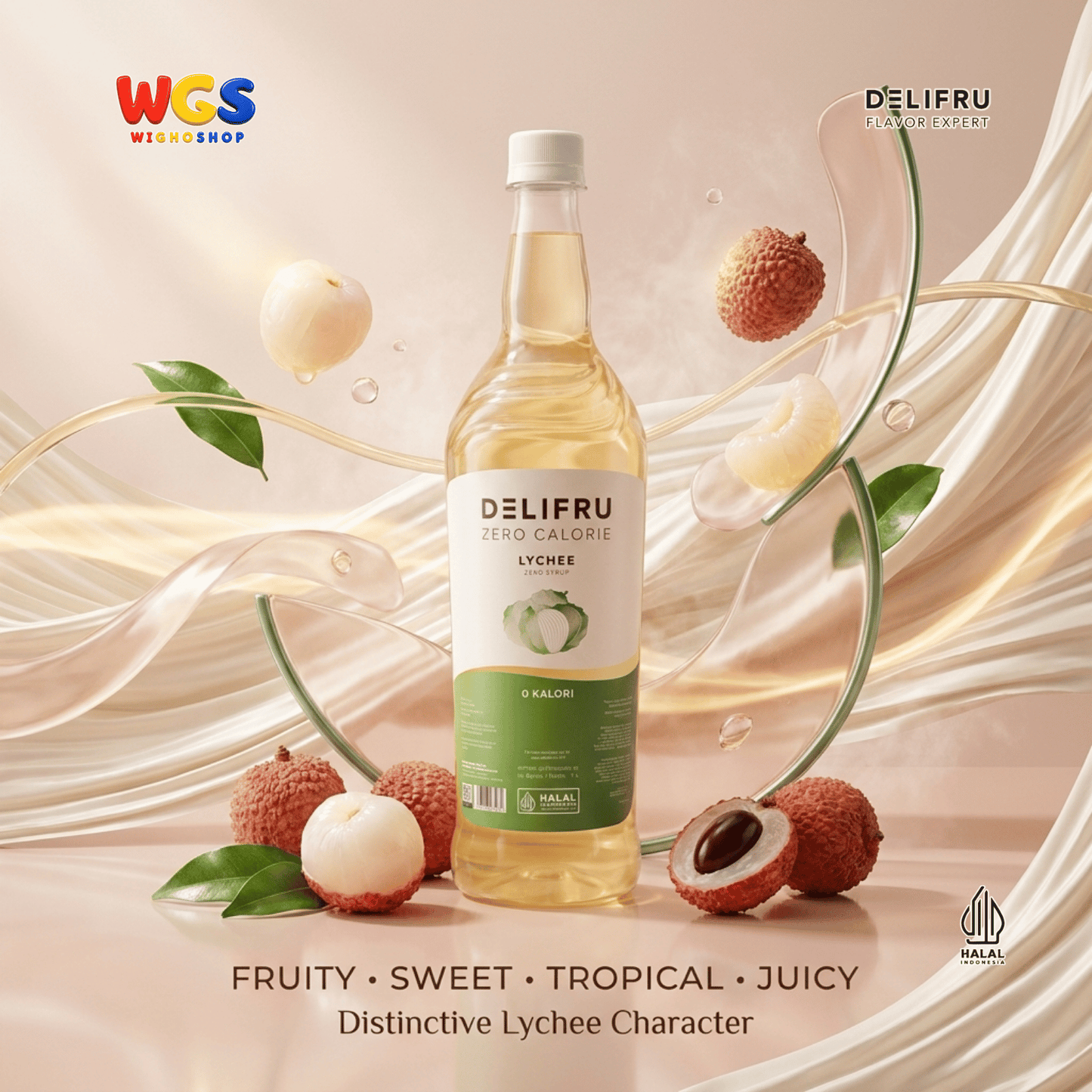 DELIFRU Zero Calorie Lychee Syrup 1 Liter - Sirup Leci Bebas Gula untuk Mocktail Soda Iced Tea Minuman Cafe Halal