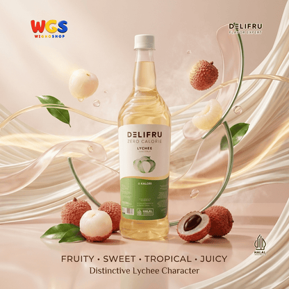 DELIFRU Zero Calorie Lychee Syrup 1 Liter - Sirup Leci Bebas Gula untuk Mocktail Soda Iced Tea Minuman Cafe Halal