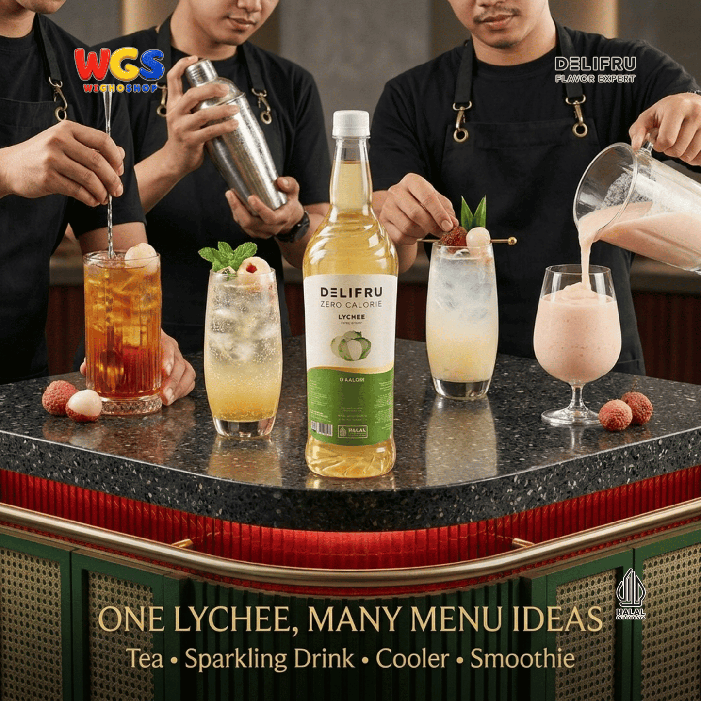 DELIFRU Zero Calorie Lychee Syrup 1 Liter - Sirup Leci Bebas Gula untuk Mocktail Soda Iced Tea Minuman Cafe Halal