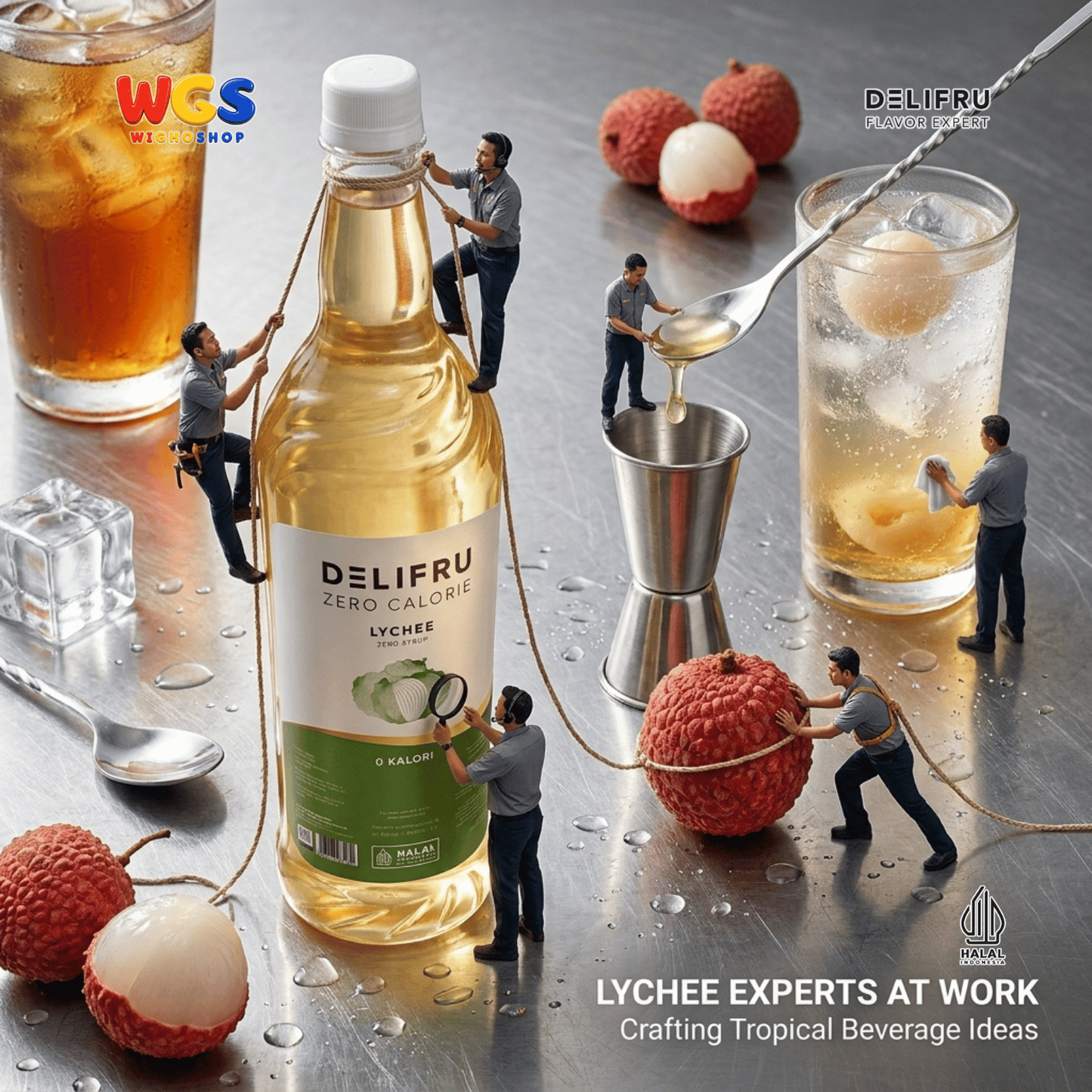 DELIFRU Zero Calorie Lychee Syrup 1 Liter - Sirup Leci Bebas Gula untuk Mocktail Soda Iced Tea Minuman Cafe Halal