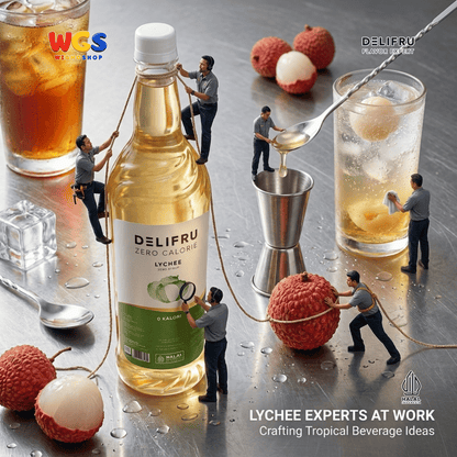 DELIFRU Zero Calorie Lychee Syrup 1 Liter - Sirup Leci Bebas Gula untuk Mocktail Soda Iced Tea Minuman Cafe Halal