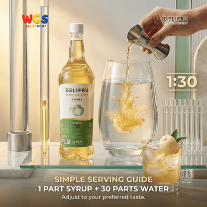 DELIFRU Zero Calorie Lychee Syrup 1 Liter - Sirup Leci Bebas Gula untuk Mocktail Soda Iced Tea Minuman Cafe Halal