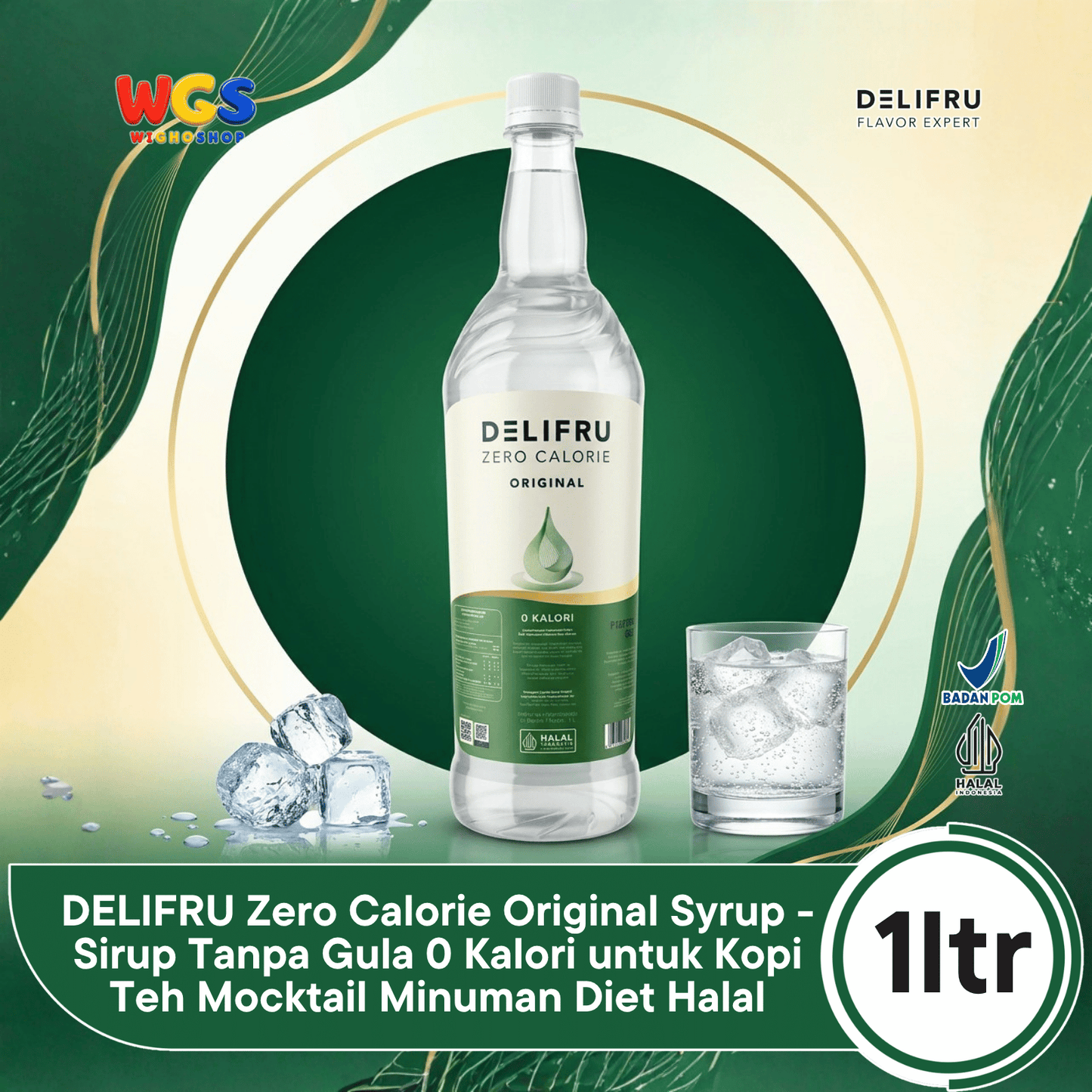 DELIFRU Zero Calorie Original Syrup 1 Liter - Sirup Tanpa Gula 0 Kalori untuk Kopi Teh Mocktail Minuman Diet Halal