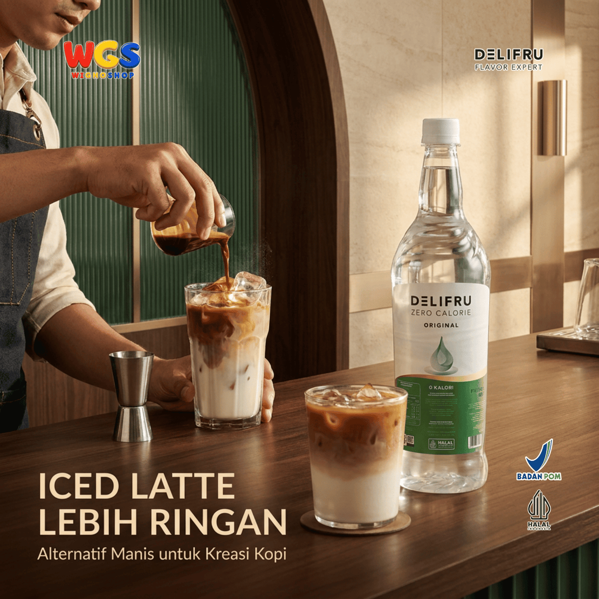 DELIFRU Zero Calorie Original Syrup 1 Liter - Sirup Tanpa Gula 0 Kalori untuk Kopi Teh Mocktail Minuman Diet Halal