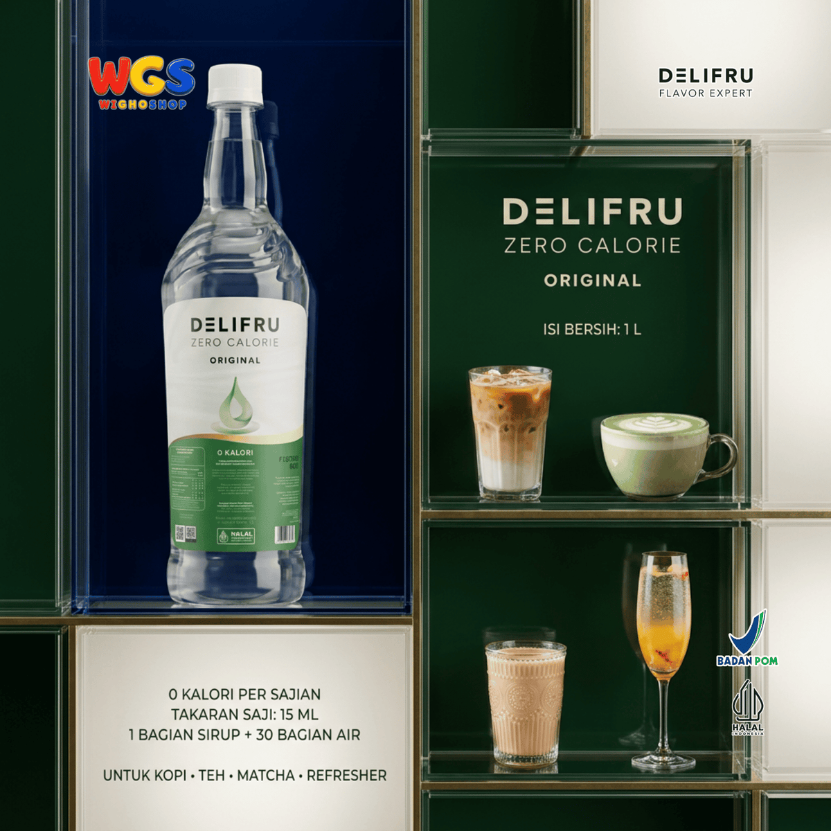 DELIFRU Zero Calorie Original Syrup 1 Liter - Sirup Tanpa Gula 0 Kalori untuk Kopi Teh Mocktail Minuman Diet Halal
