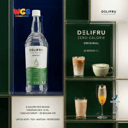DELIFRU Zero Calorie Original Syrup 1 Liter - Sirup Tanpa Gula 0 Kalori untuk Kopi Teh Mocktail Minuman Diet Halal