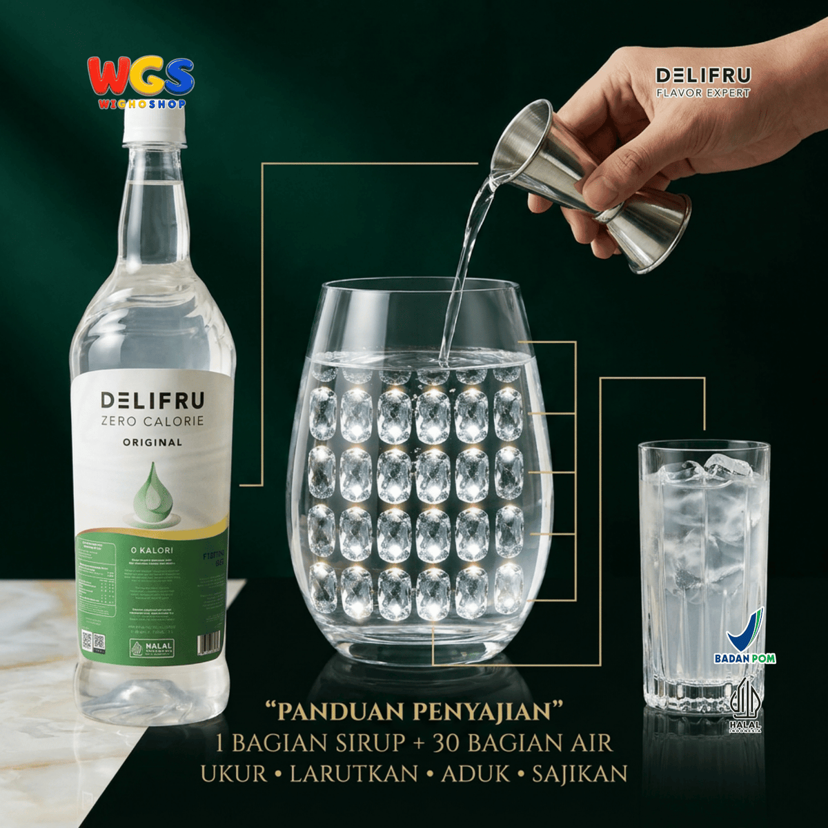 DELIFRU Zero Calorie Original Syrup 1 Liter - Sirup Tanpa Gula 0 Kalori untuk Kopi Teh Mocktail Minuman Diet Halal