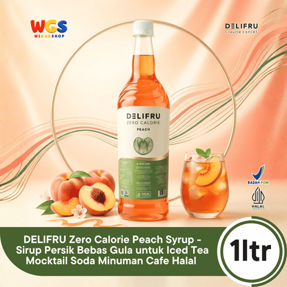 DELIFRU Zero Calorie Peach Syrup 1 Liter - Sirup Persik Bebas Gula untuk Iced Tea Mocktail Soda Minuman Cafe Halal