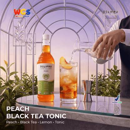 DELIFRU Zero Calorie Peach Syrup 1 Liter - Sirup Persik Bebas Gula untuk Iced Tea Mocktail Soda Minuman Cafe Halal