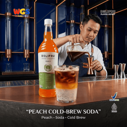 DELIFRU Zero Calorie Peach Syrup 1 Liter - Sirup Persik Bebas Gula untuk Iced Tea Mocktail Soda Minuman Cafe Halal