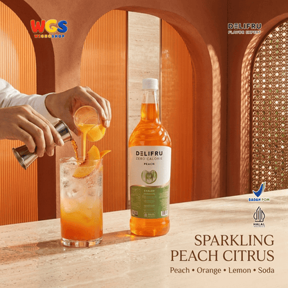 DELIFRU Zero Calorie Peach Syrup 1 Liter - Sirup Persik Bebas Gula untuk Iced Tea Mocktail Soda Minuman Cafe Halal