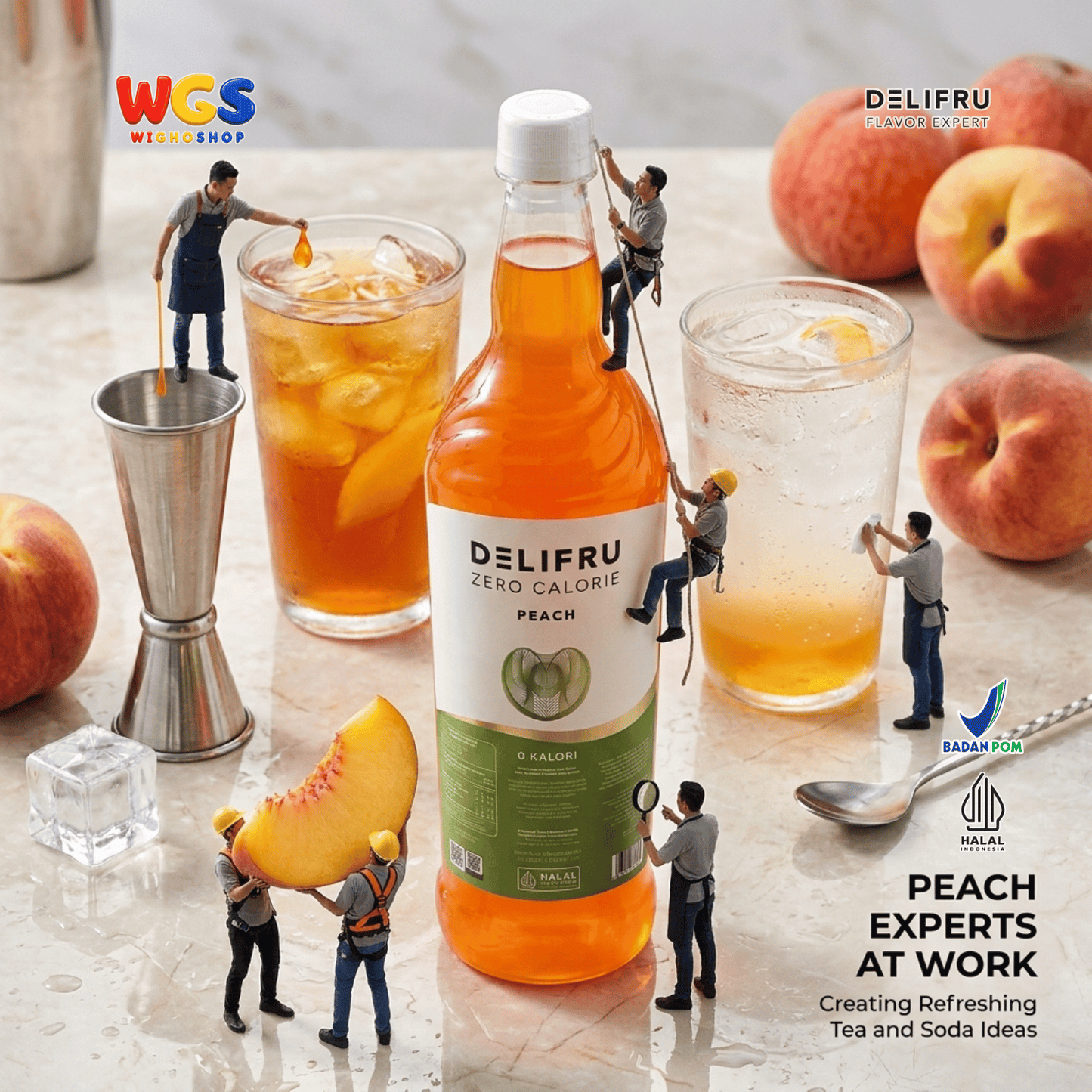 DELIFRU Zero Calorie Peach Syrup 1 Liter - Sirup Persik Bebas Gula untuk Iced Tea Mocktail Soda Minuman Cafe Halal